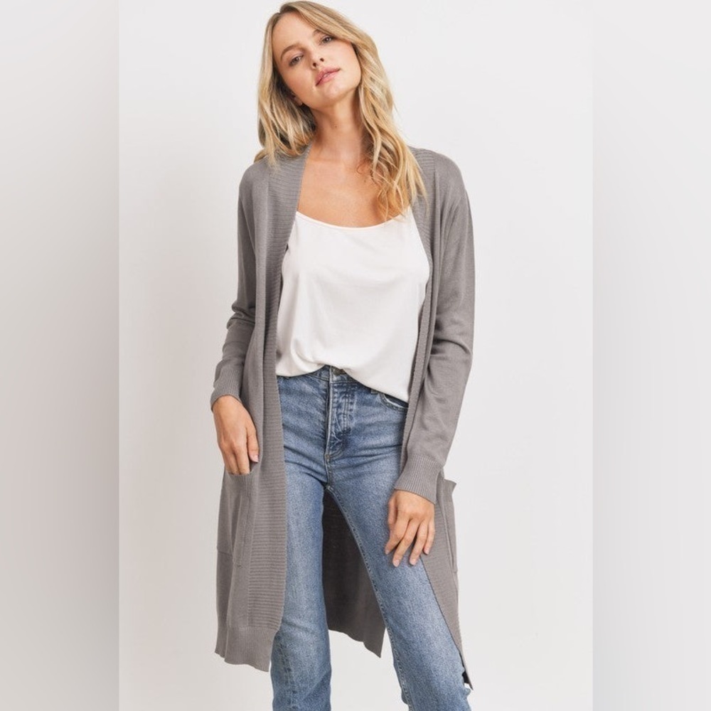 Cherish Long Cardigan Sweater Size Small Gray Open Front Pockets Cozy NWT - Picture 3 of 4